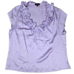 Talbots Petites Lavender Silk Blend Ruffle V-Neck Sleeveless Blouse 14P CN1304